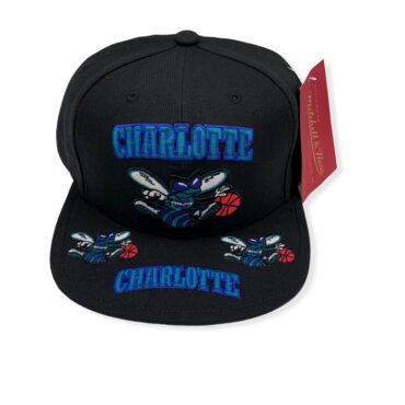 Mitchell & Ness Charlotte Hornets Front Loaded Black Adjustable Snapback Hat Cap