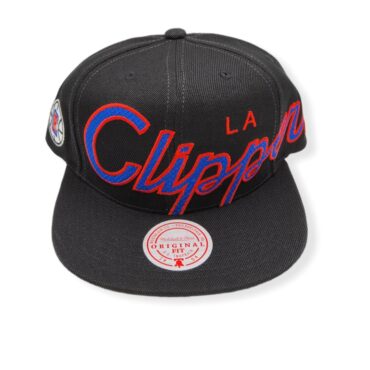 Mitchell & Ness Los Angeles Clippers XL Script Black Adjustable Snapback Hat Cap