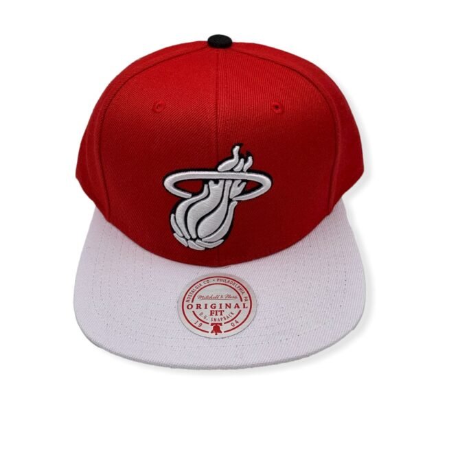 Mitchell & Ness Miami Heat Cardinal Red 2 Tone Adjustable Snapback Hat Cap