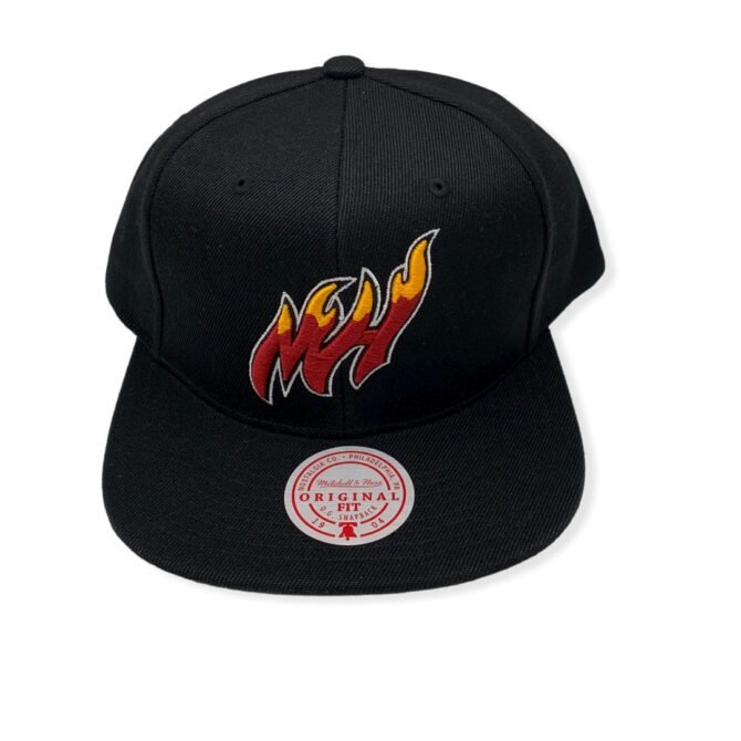 Mitchell & Ness Miami Heat Core Basic Hardwood Classics Black Adjustable Snapback Hat Cap