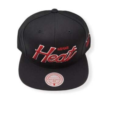 Mitchell & Ness Miami Heat Foundation Script Black Adjustable Snapback Hat Cap