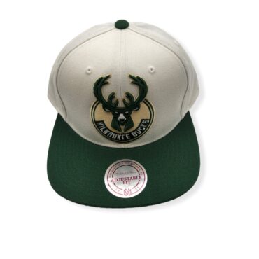 Mitchell & Ness Milwaukee Bucks XL Logo 2T White/Green Adjustable Snapback Hat Cap
