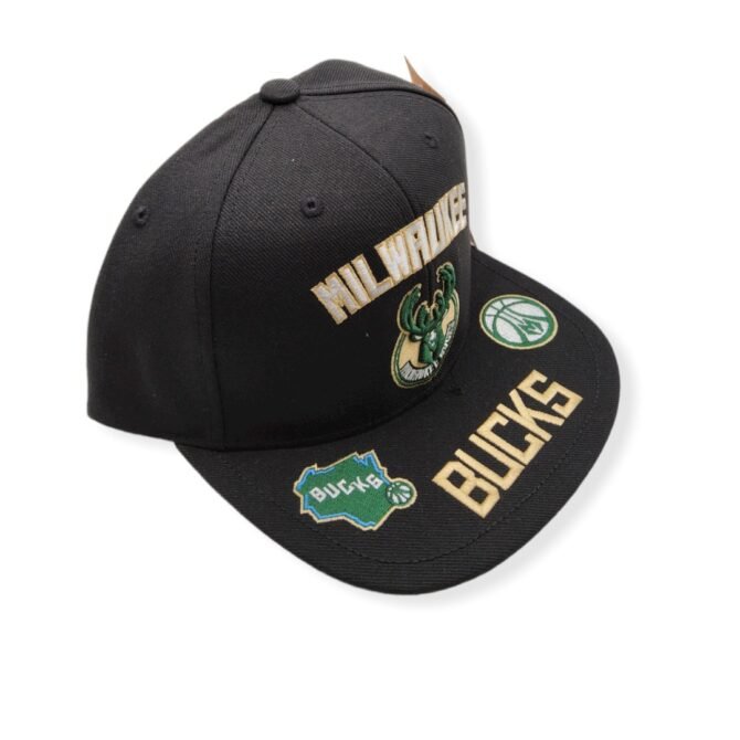 Mitchell & Ness Milwaukee Bucks Front Loaded Black Adjustable Snapback Hat Cap