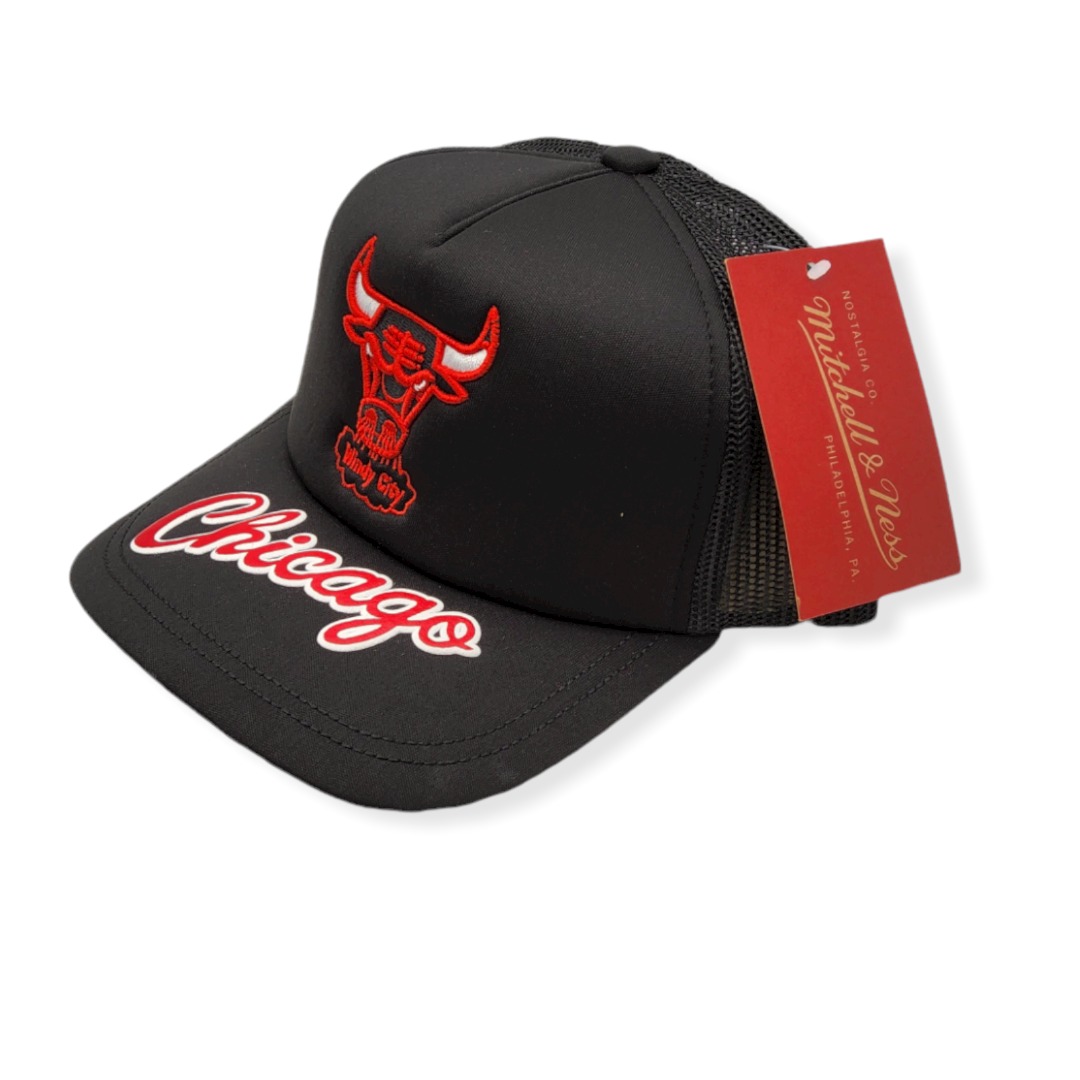 Mitchell & Ness Chicago Bulls Puff the Magic Trucker Black Adjustable Snapback Hat Cap