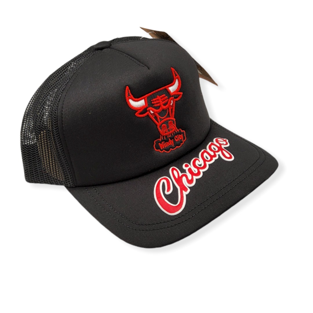 Mitchell & Ness Chicago Bulls Puff the Magic Trucker Black Adjustable Snapback Hat Cap