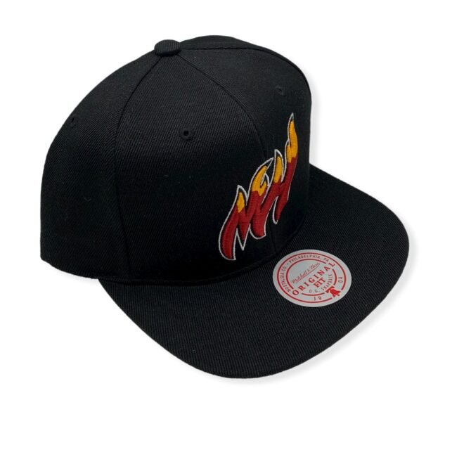 Mitchell & Ness Miami Heat Core Basic Hardwood Classics Black Adjustable Snapback Hat Cap