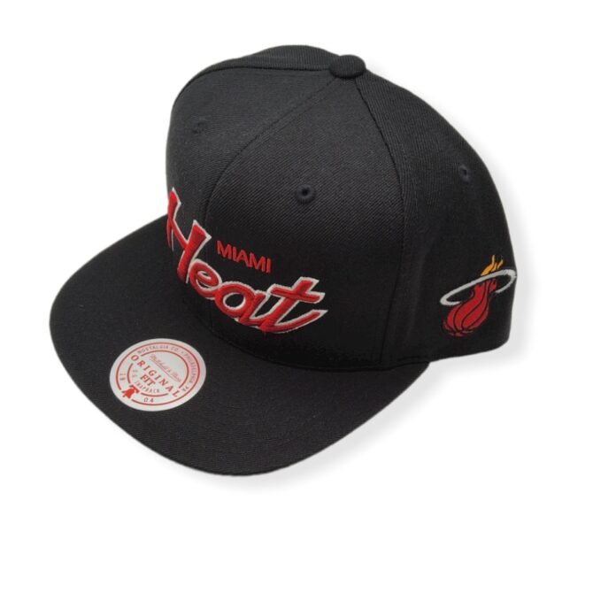 Mitchell & Ness Miami Heat Foundation Script Black Adjustable Snapback Hat Cap
