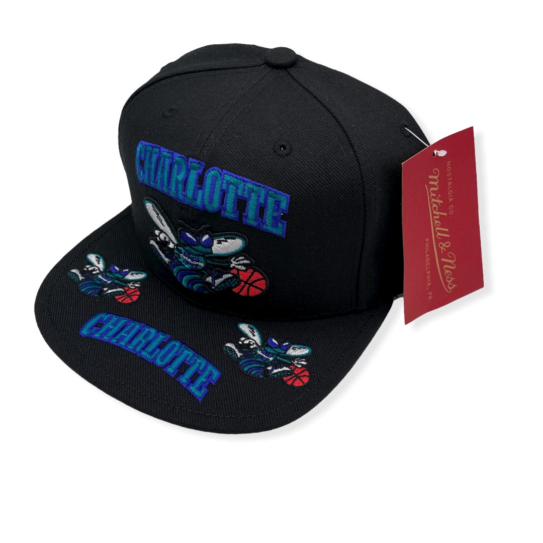 Mitchell & Ness Charlotte Hornets Front Loaded Black Adjustable Snapback Hat Cap