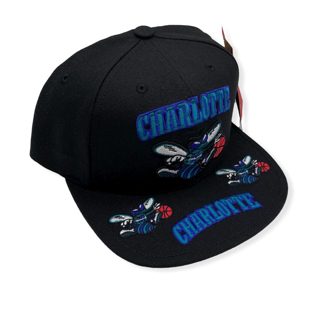 Mitchell & Ness Charlotte Hornets Front Loaded Black Adjustable Snapback Hat Cap