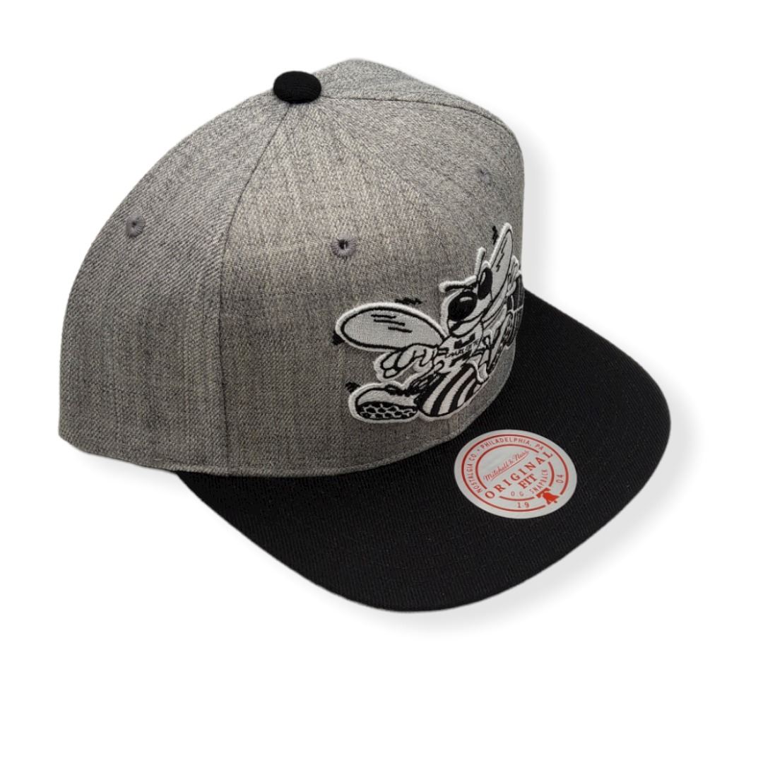 Mitchell & Ness Charlotte Hornets Grey Black Pop Adjustable Snapback Hat Cap