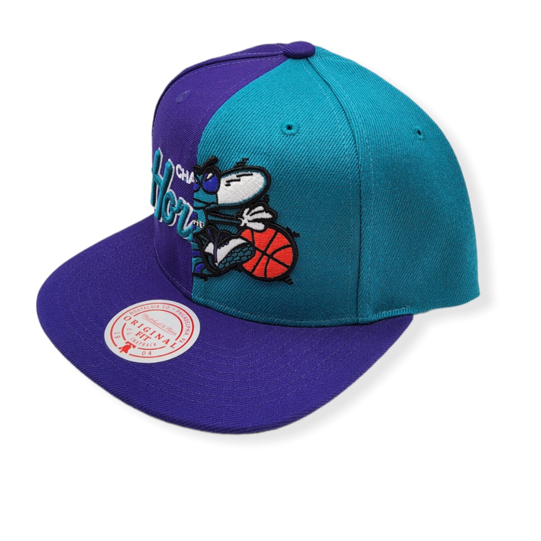 Mitchell & Ness Charlotte Hornets Split Crown Hardwood Classics Adjustable Snapback Hat Cap