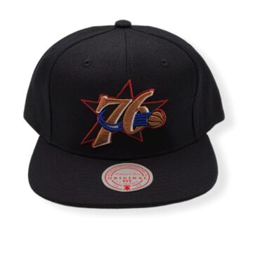 Mitchell & Ness Philadelphia 76ers Team Ground 2.0 Black Adjustable Snapback Hat Cap