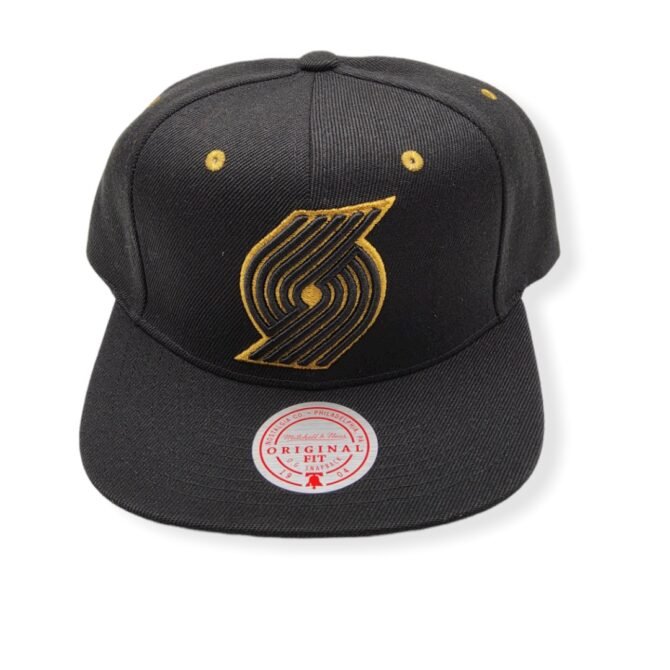 Mitchell & Ness Portland Trail Blazers Fool's Gold Black Adjustable Snapback Hat Cap