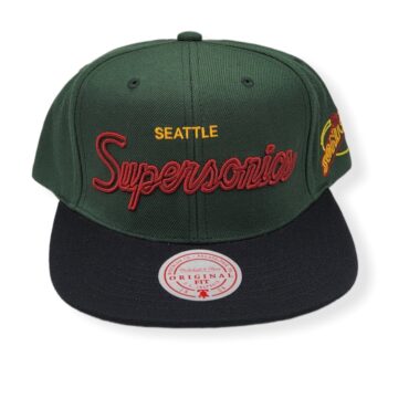 Mitchell & Ness Seattle Supersonics Neon Script Hardwood Classics Adjustable Snapback Hat Cap