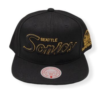 Mitchell & Ness Seattle Supersonics BHM Script Hardwood Classics Black Adjustable Snapback Hat Cap