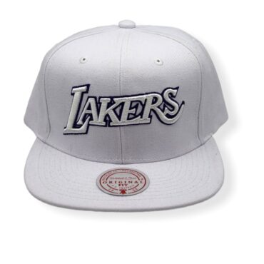 Mitchell & Ness Los Angeles Lakers White Out TC Pop Hardwood Classics Adjustable Snapback Hat Cap
