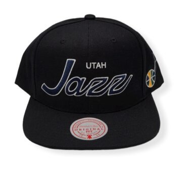 Mitchell & Ness Utah Jazz Team Script 2.0 Black Adjustable Snapback Hat Cap