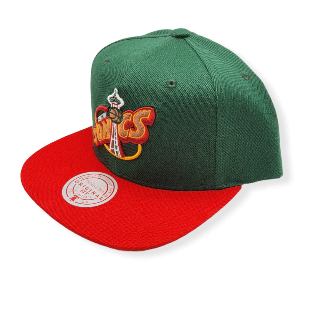 Mitchell & Ness Seattle Supersonics Core Basic Hardwood Classics Green/Red Adjustable Snapback Hat Cap