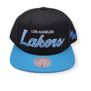 Mitchell & Ness Los Angeles Lakers Team Script 2.0 Black/Blue Adjustable Snapback Hat Cap