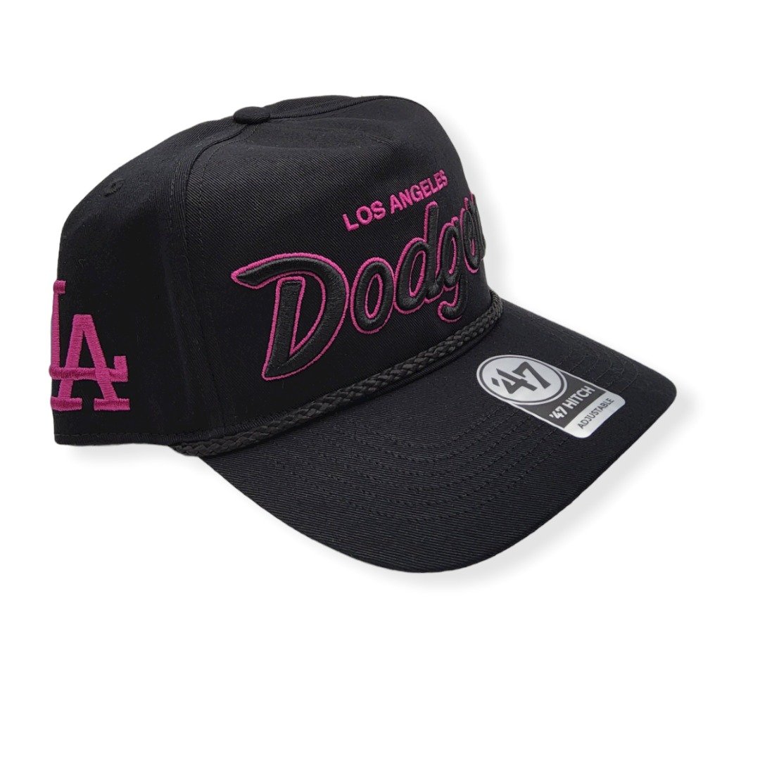 '47 Los Angeles Dodgers Hitch Crosstown Script Black/Pink Adjustable Strap Hat Cap