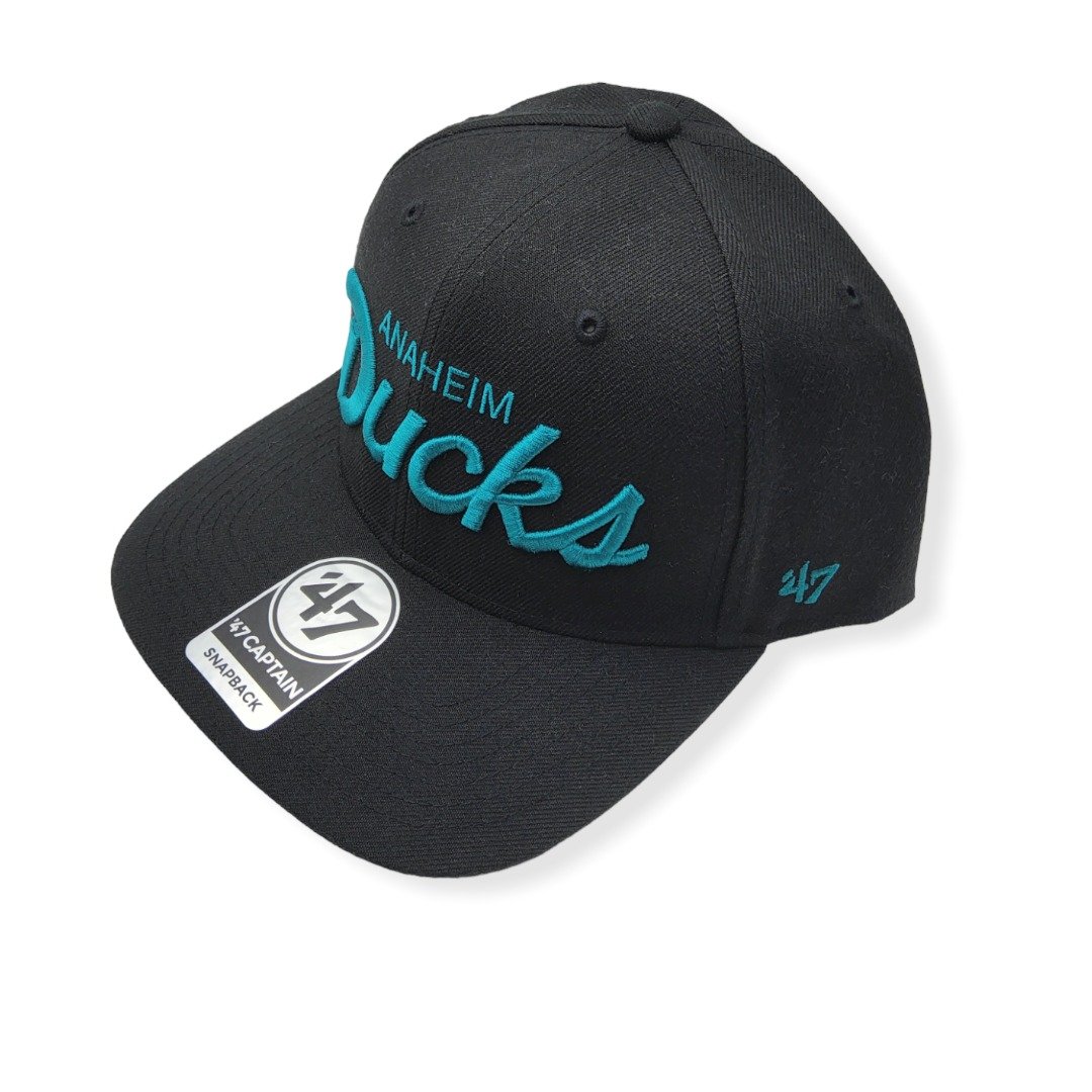 '47 Anaheim Ducks Captain Crosstown Script Black/Teal Adjustable Snapback Hat Cap