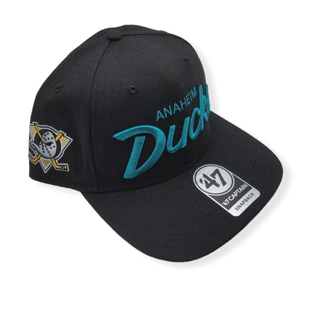'47 Anaheim Ducks Captain Crosstown Script Black/Teal Adjustable Snapback Hat Cap