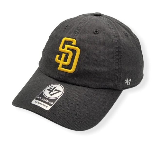 '47 San Diego Padres Clean Up Charcoal/Yellow Logo Adjustable Strap Hat Cap