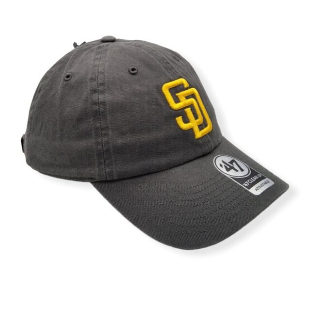'47 San Diego Padres Clean Up Charcoal/Yellow Logo Adjustable Strap Hat Cap
