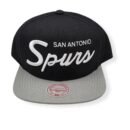Mitchell & Ness San Antonio Spurs Classic Script Hardwood Classics Black/Grey Adjustable Snapback Hat Cap