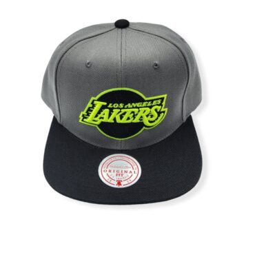Mitchell & Ness Los Angeles Lakers Neon Lights Green Logo Adjustable Snapback Hat Cap