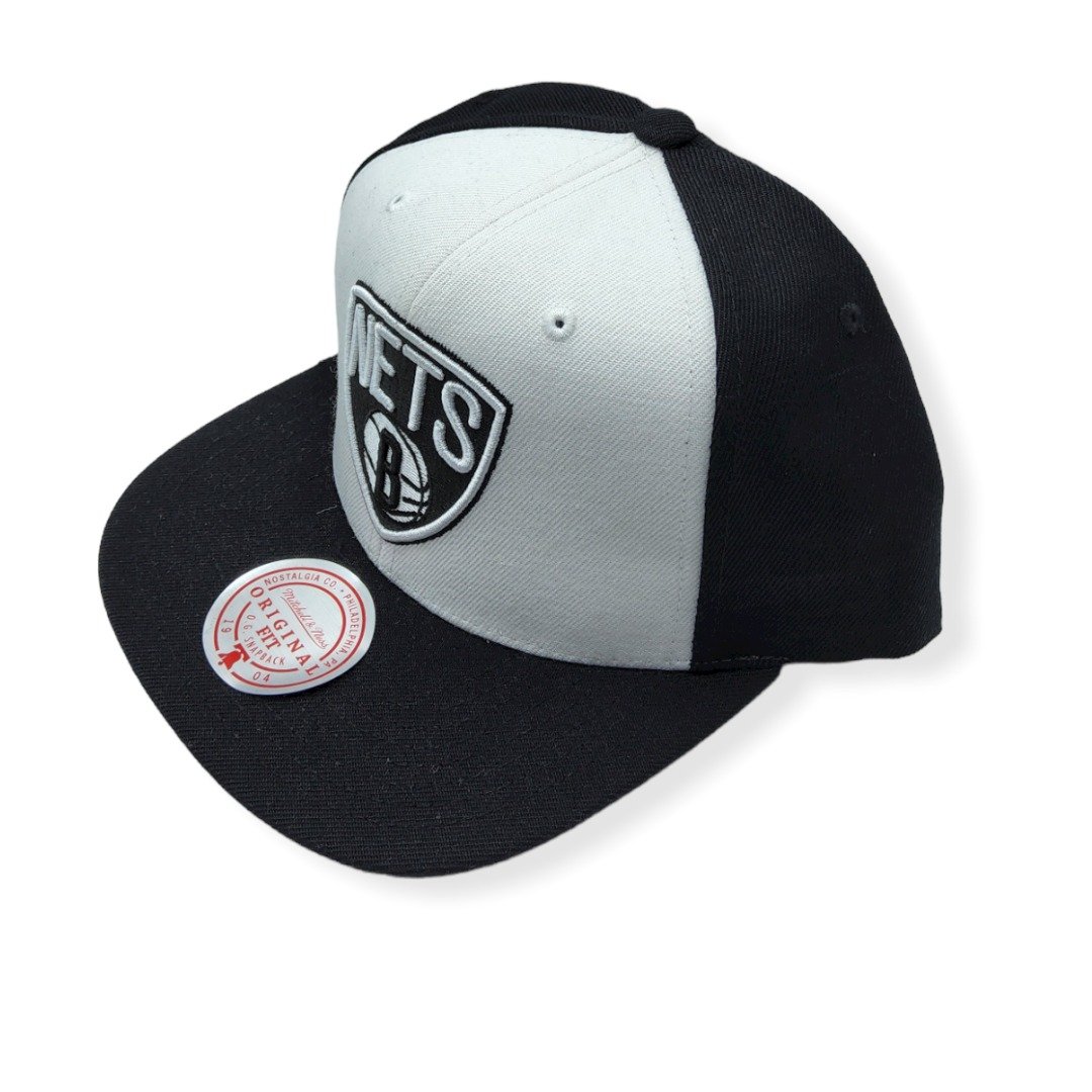Mitchell & Ness Brooklyn Nets Front Post Black/White Adjustable Snapback Hat Cap Hat