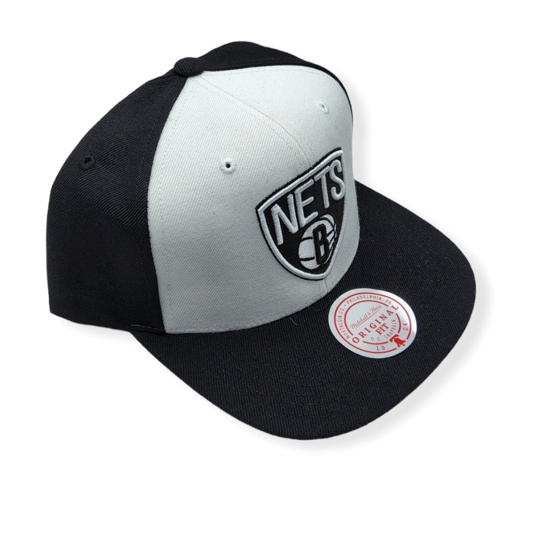 Mitchell & Ness Brooklyn Nets Front Post Black/White Adjustable Snapback Hat Cap Hat
