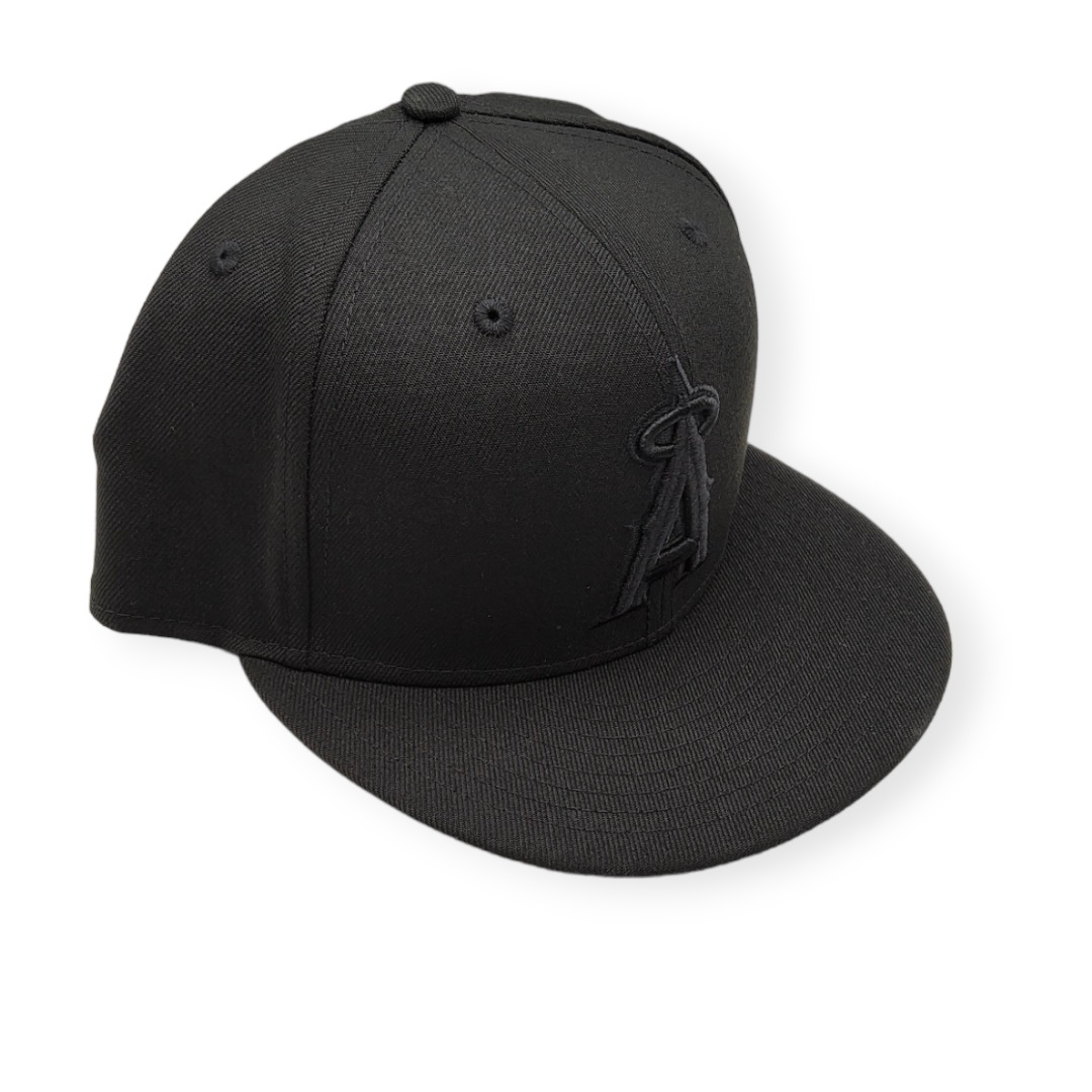 New Era Los Angeles Angels 59Fifty Black/Black Fitted Hat Cap Size 7 3/4
