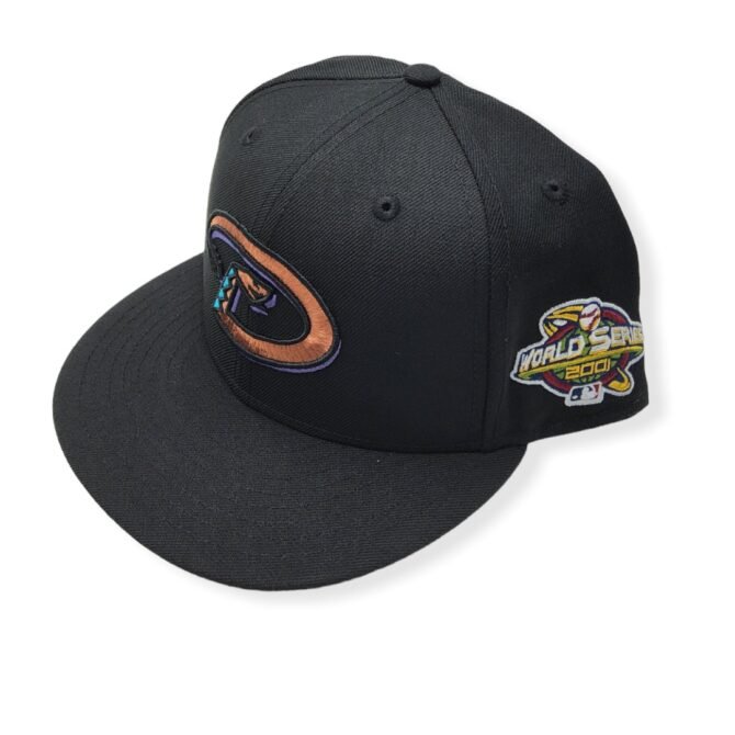 New Era Arizona Diamondbacks 59Fifty 2001 World Series Wool Black Fitted Hat Cap Size 7 3/4