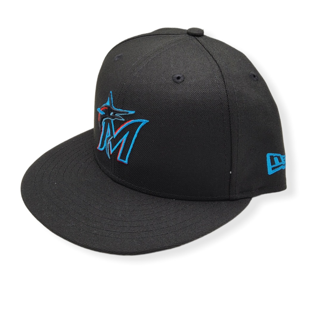 New Era Miami Marlins 59Fifty Basic Black Fitted Hat Cap Size 7 5/8