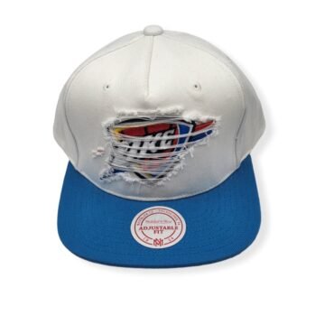 Mitchell & Ness Oklahoma City Thunder Blasted White Adjustable Snapback Hat Cap