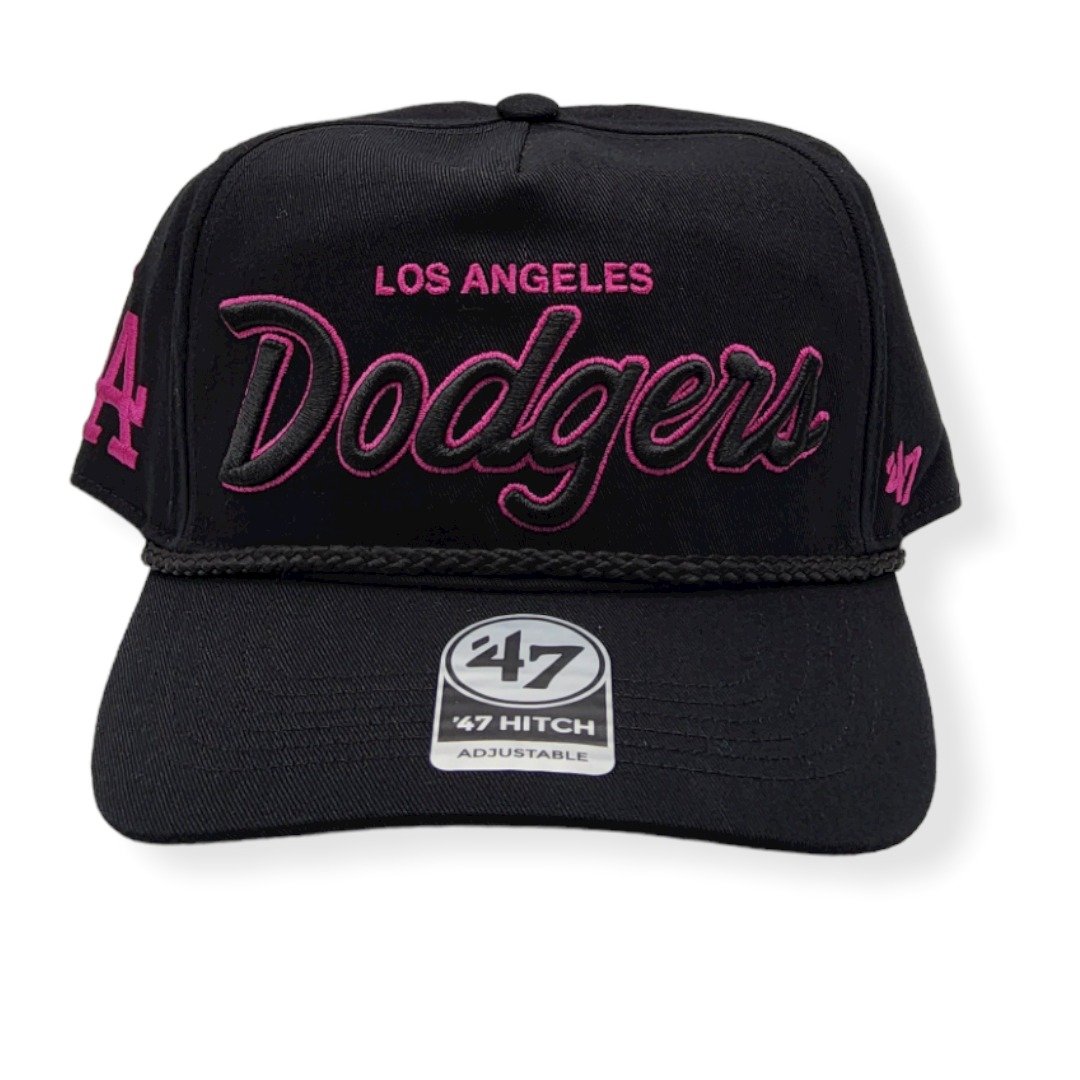 '47 Los Angeles Dodgers Hitch Crosstown Script Black/Pink Adjustable Strap Hat Cap