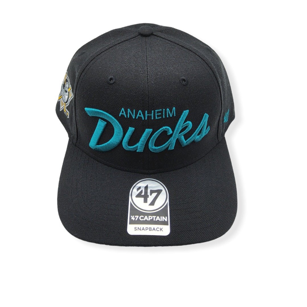 '47 Anaheim Ducks Captain Crosstown Script Black/Teal Adjustable Snapback Hat Cap