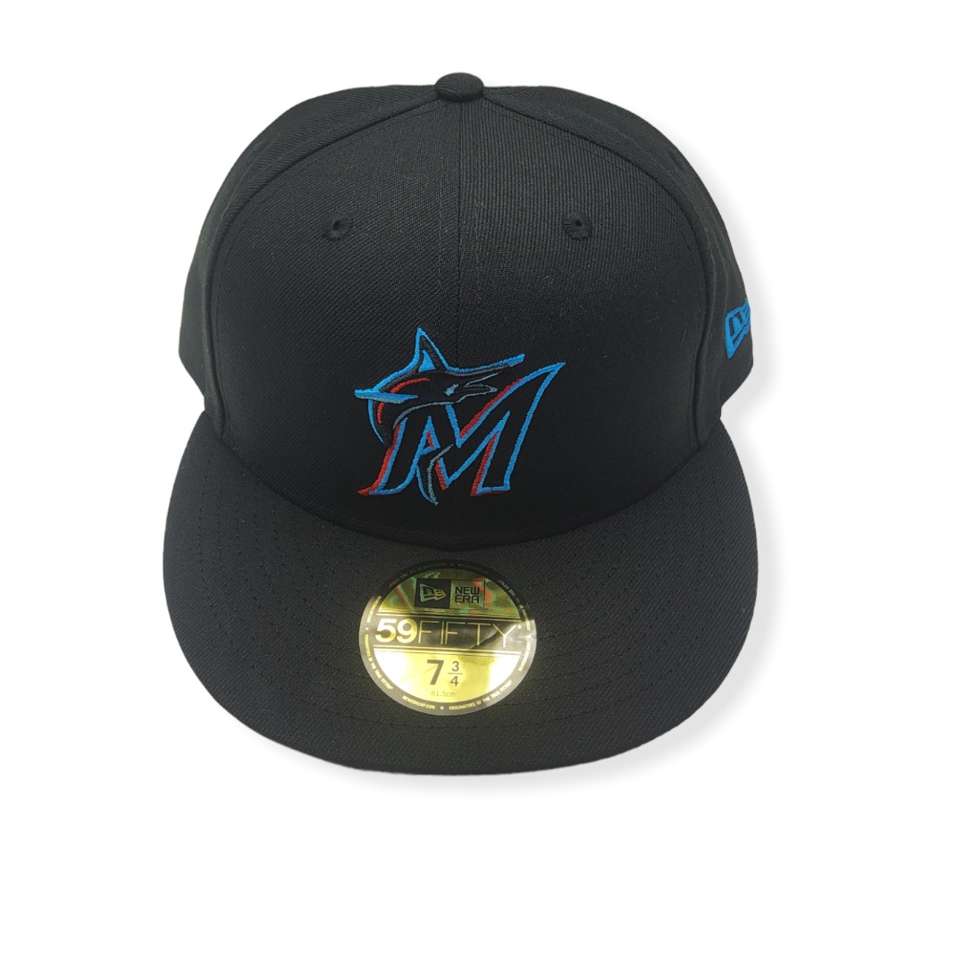 New Era Miami Marlins 59Fifty Basic Black Fitted Hat Cap Size 7 3/4