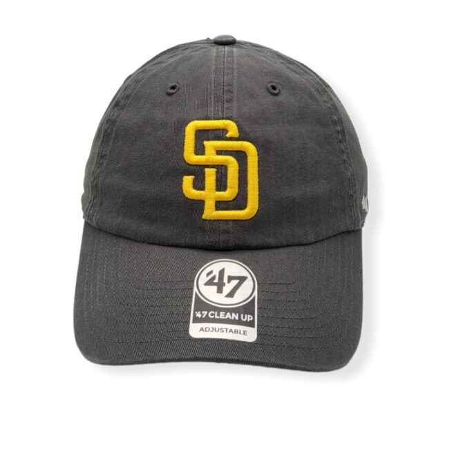 '47 San Diego Padres Clean Up Charcoal/Yellow Logo Adjustable Strap Hat Cap