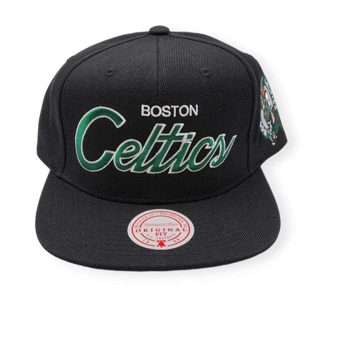 Mitchell & Ness Boston Celtics Team Script 2.0 Black Adjustable Snapback Hat Cap