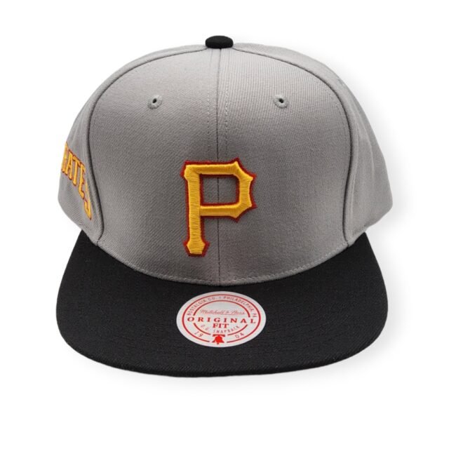 Mitchell & Ness Pittsburgh Pirates Away Cooperstown Collection 2 Tone Gray/Black Adjustable Snapback Hat Cap