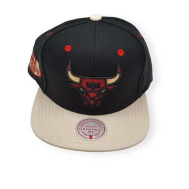 Mitchell & Ness Chicago Bulls Pin Drop Black/Cream Adjustable Snapback Hat Cap