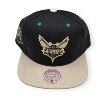 Mitchell & Ness Charlotte Hornets Pin Drop Black/Cream Adjustable Snapback Hat Cap