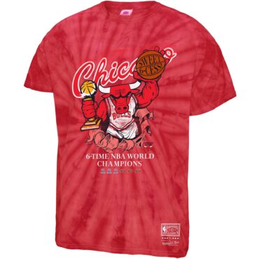 Mitchell & Ness Chicago Bulls 6X Champ Tear Through Hardwood Classics Red Tee Shirt Size L