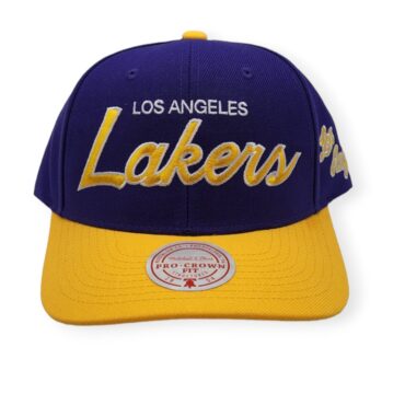 Mitchell & Ness Los Angeles Lakers Team Script 2.0 Pro Crown Purple/Yellow Adjustable Snapback Hat Cap
