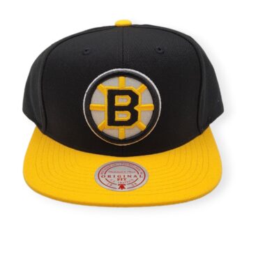 Mitchell & Ness Boston Bruins Team 2 Tone 2.0 Black/Yellow Adjustable Snapback Hat Cap