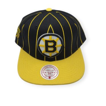 Mitchell & Ness Boston Bruins Team Pin Black/Yellow Adjustable Snapback Hat Cap