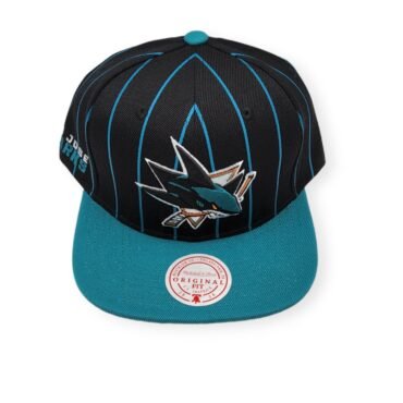Mitchell & Ness San Jose Sharks Team Pin Black/Teal Adjustable Snapback Hat Cap
