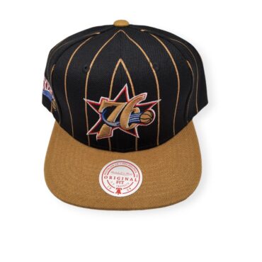 Mitchell & Ness Philadelphia 76ers Team Pin Black Adjustable Snapback Hat Cap
